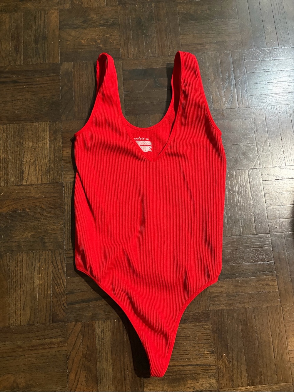 Red Ribbed Body Suit